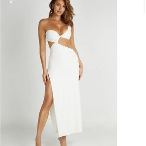 Meshki white cut out one shoulder dress with leg slit